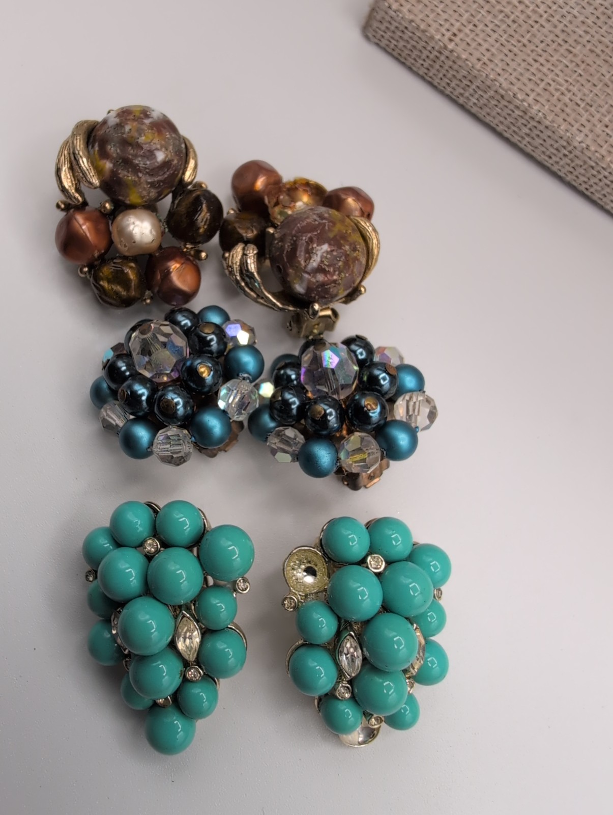 Vintage Clip On Earrings Lot 3 Pairs ART Signed Fashion Jewelry Retro