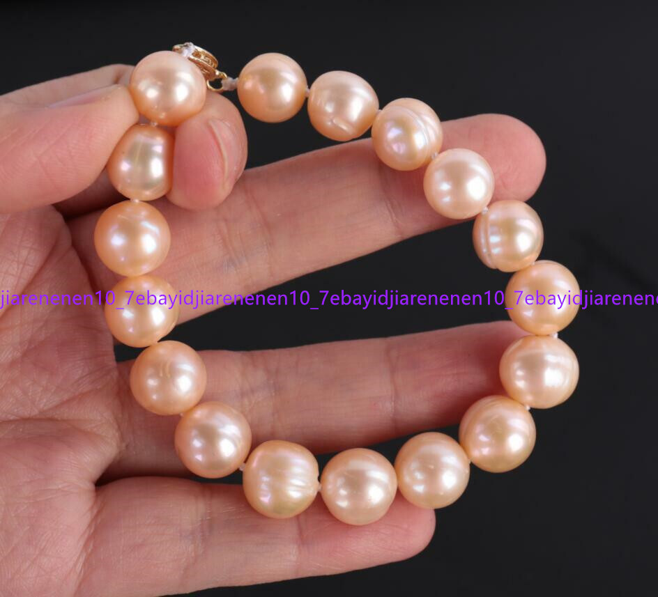 Genuine Natural 11-12mm Pink Freshwater Cultured Pearl Bracelet 7.5 in