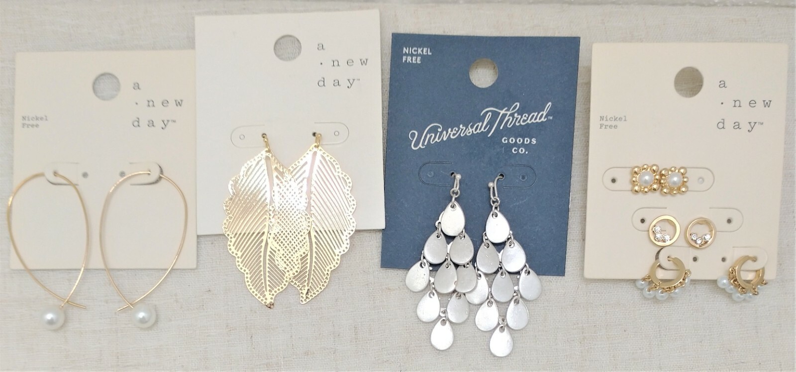6 Pair of Earrings gold silver color Pendant Leaf Faux Pearl Hook Nickel Free