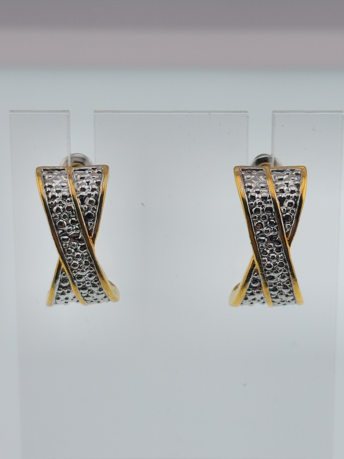 Gold & Silver Tone Crisscross Ribbon Design Post Back Stud Earrings