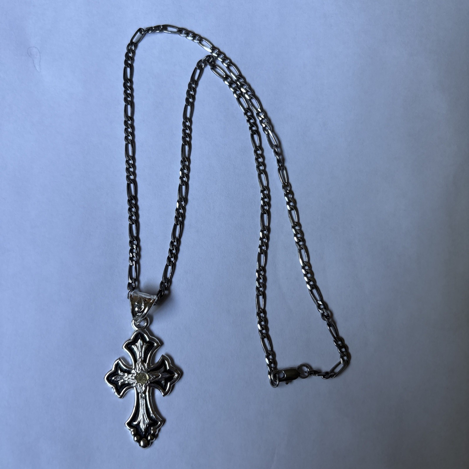 Cross pendant Necklace + Chain Chrome/Silver 19 inches long