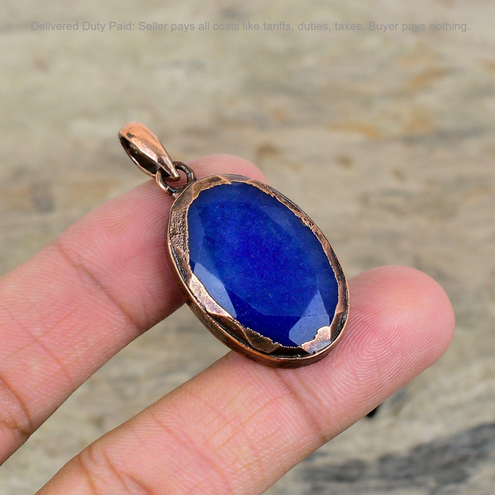Cyber Monday Deal Blue Saphire Stone Electroformed Boho Pendant Jewelry Copper