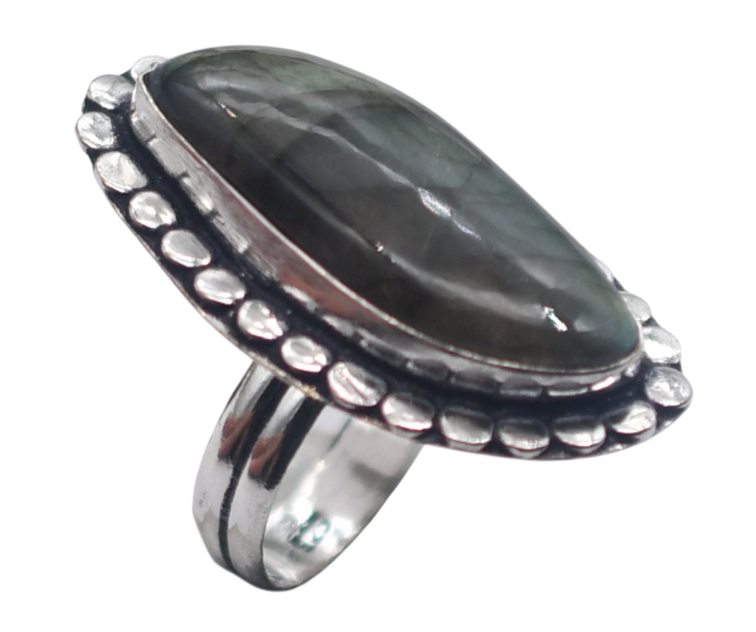 Labradorite Natural Gemstone Antique Silver Ring US Size-10.5 R 4965