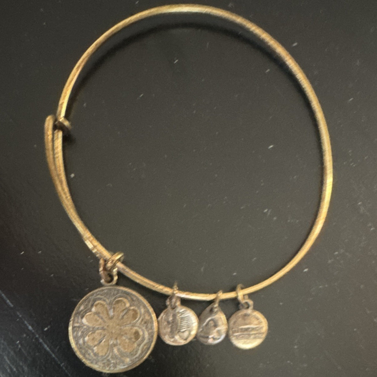 Alex and Ani Gold Tone Wire Charm Bangle Bracelet Dangle Charms Signed