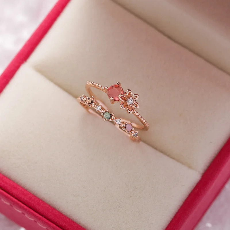 Zircon Heart Ring Tension Setting Rose Gold Plated Cocktail Women Jewelry