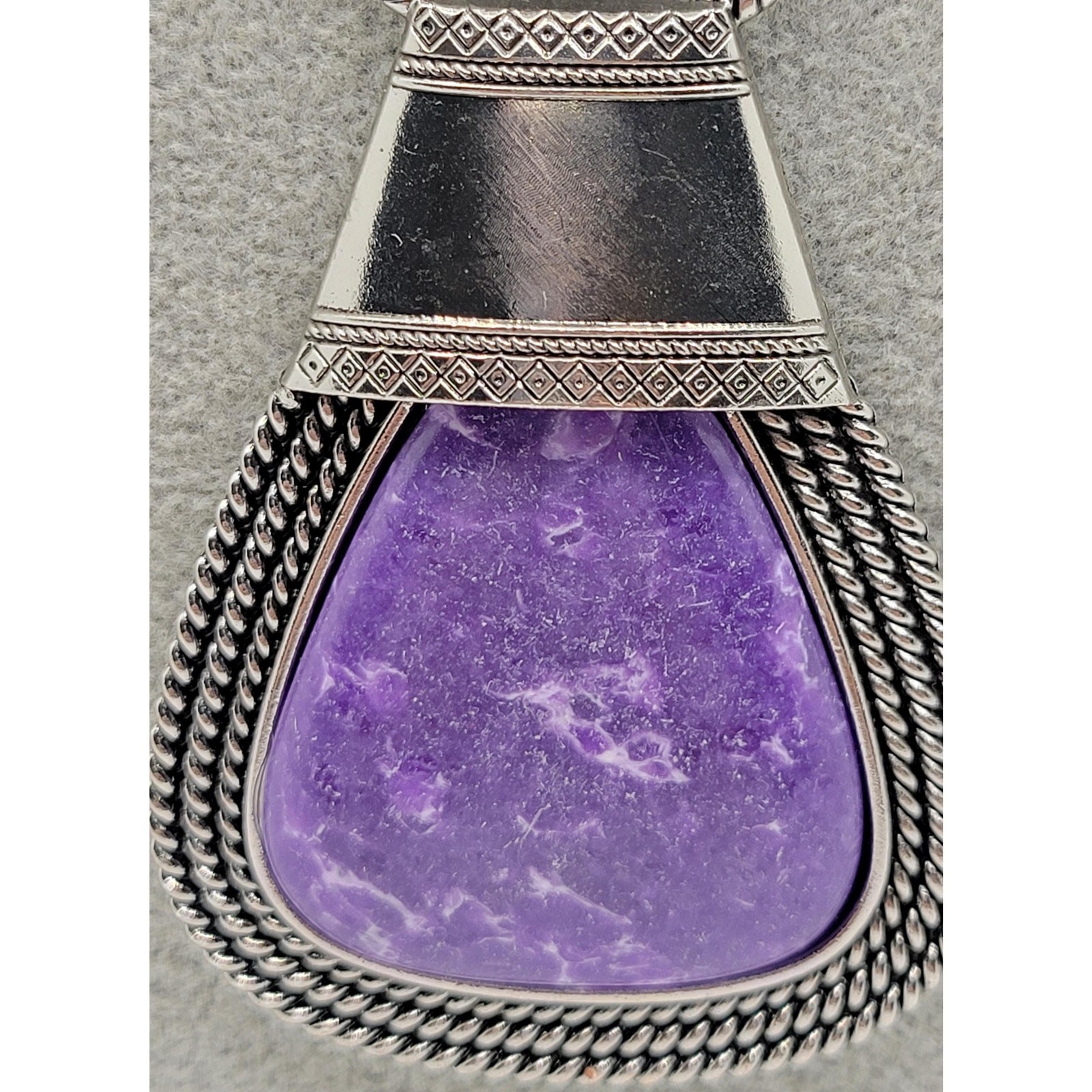 Purple SemiPrecious Gemstone Pendant Necklace Statement BOHO Bohemian Hippie