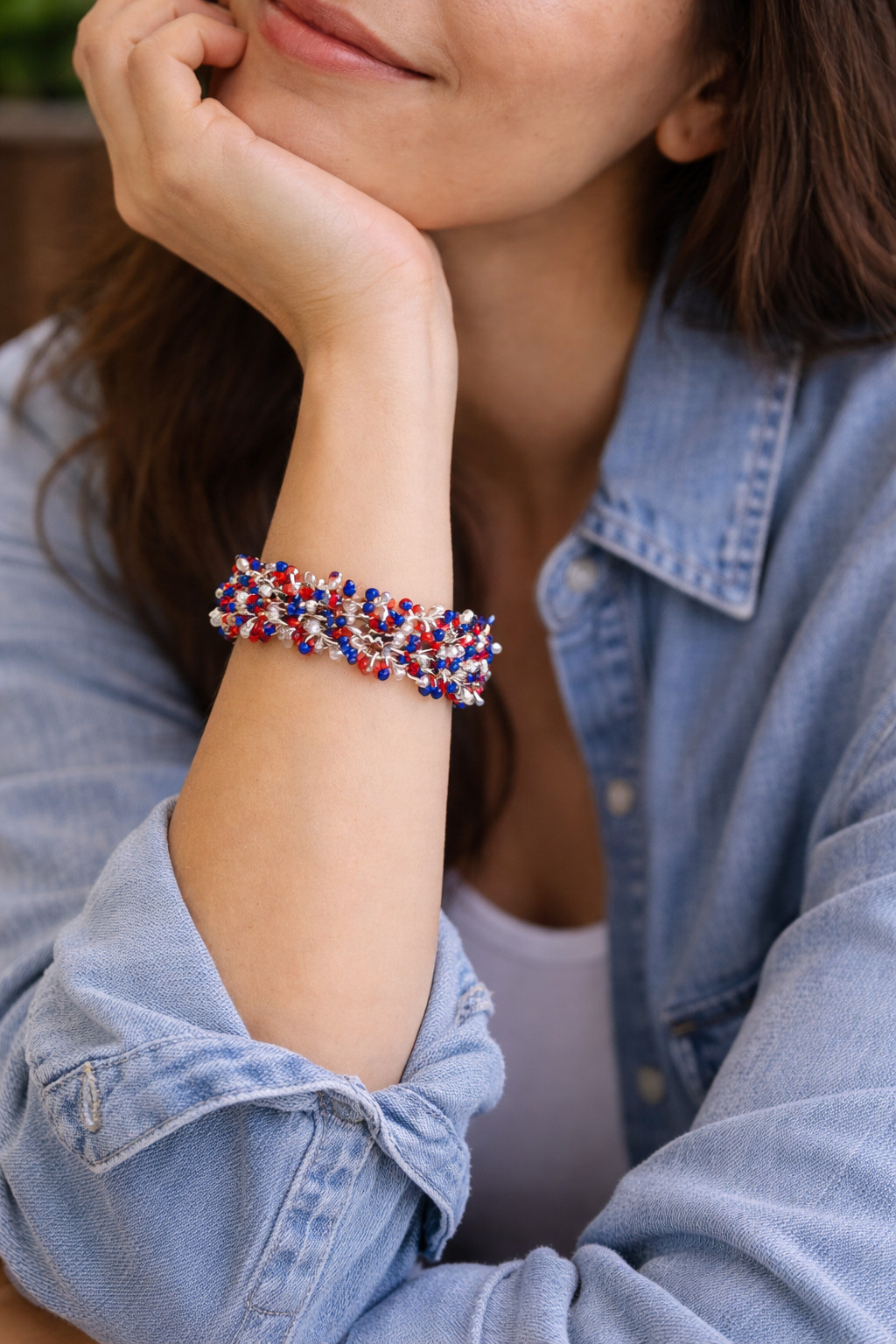 RWB Bracelet Seed Bead Bracelet Cha Cha 4th of July Patriotic Toggle Bracelet