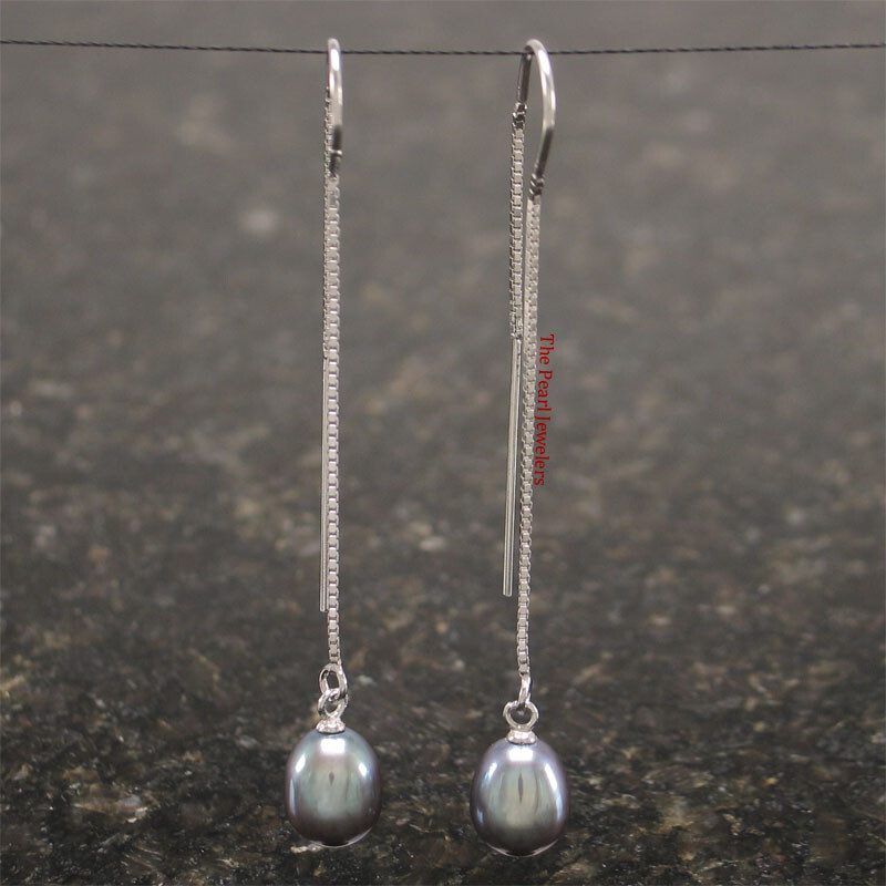 Sterling Silver Box Chain Pearl Threader Earrings (Multiple Colors)