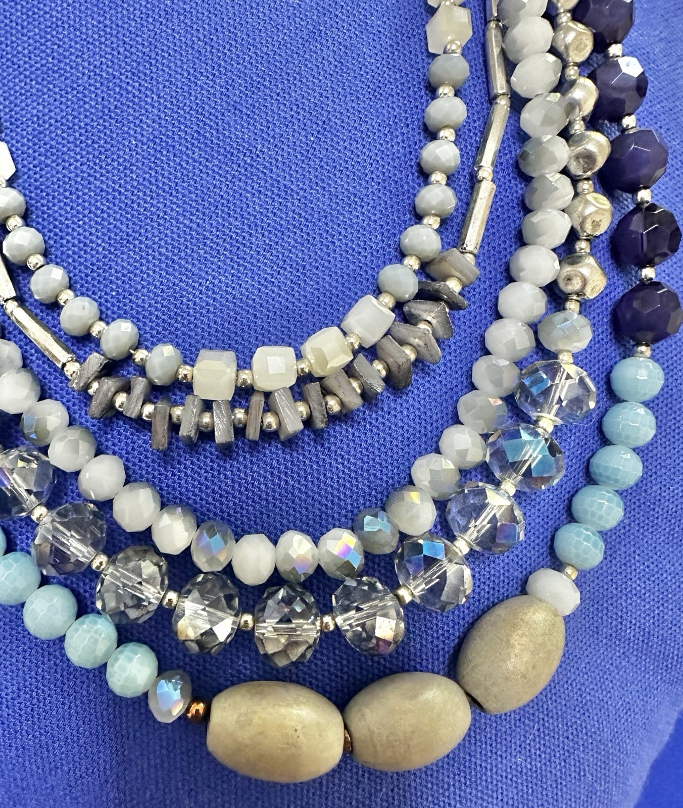 5 Multi Strand Necklace Mixed Beaded & Leather Cord Adjustable 13 .5 – 16.5 inch