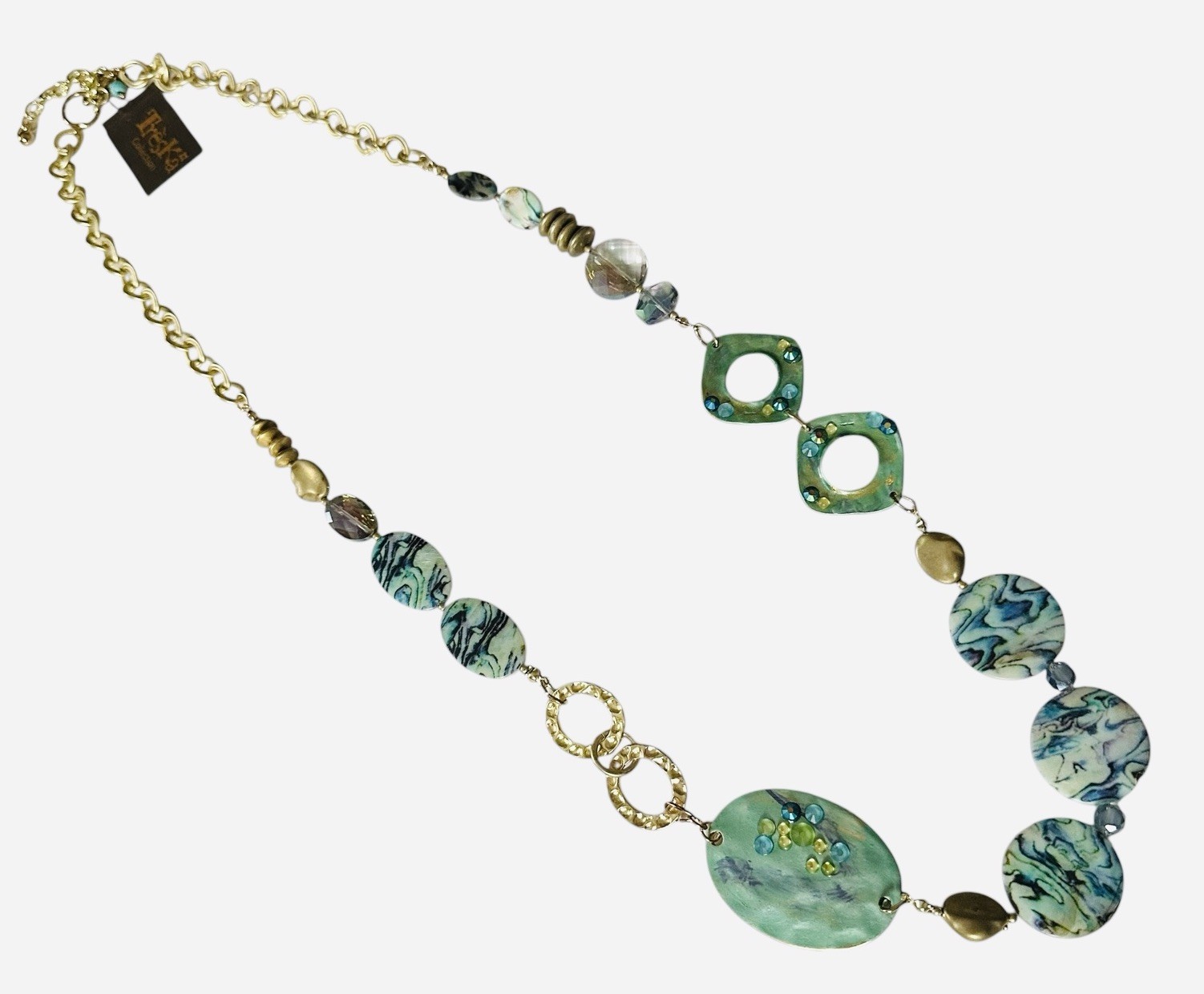 Treska Mint Green Gold Chain Long Statement Necklace Boho Gypsy Layering Beaded