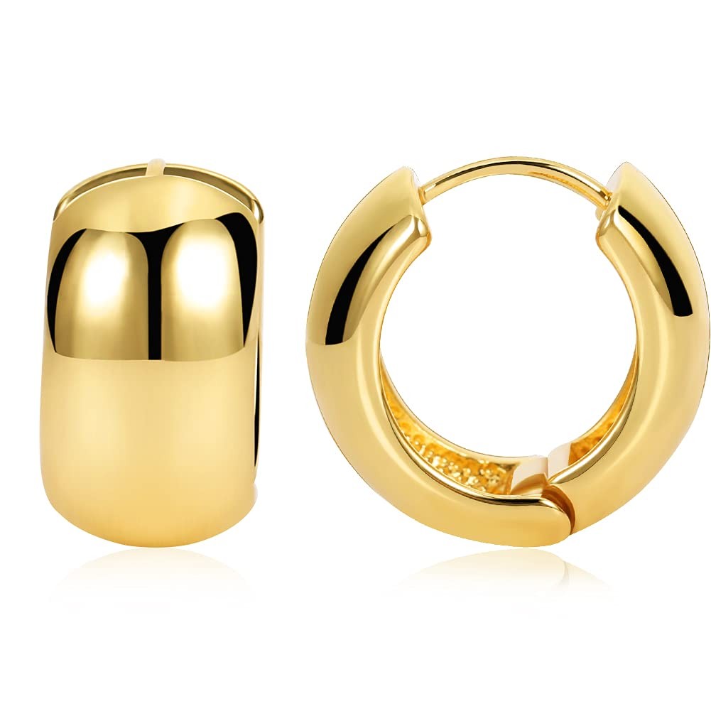 FAMARINE Chunky Thick Hoop Earrings for Women Gold Hoops Huggie Earrings for Men