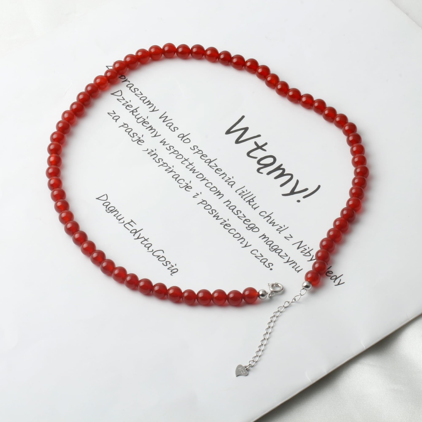 Natural Agate Choker Necklace 6MM Round Beads Sterling Silver 40cm + 5cm