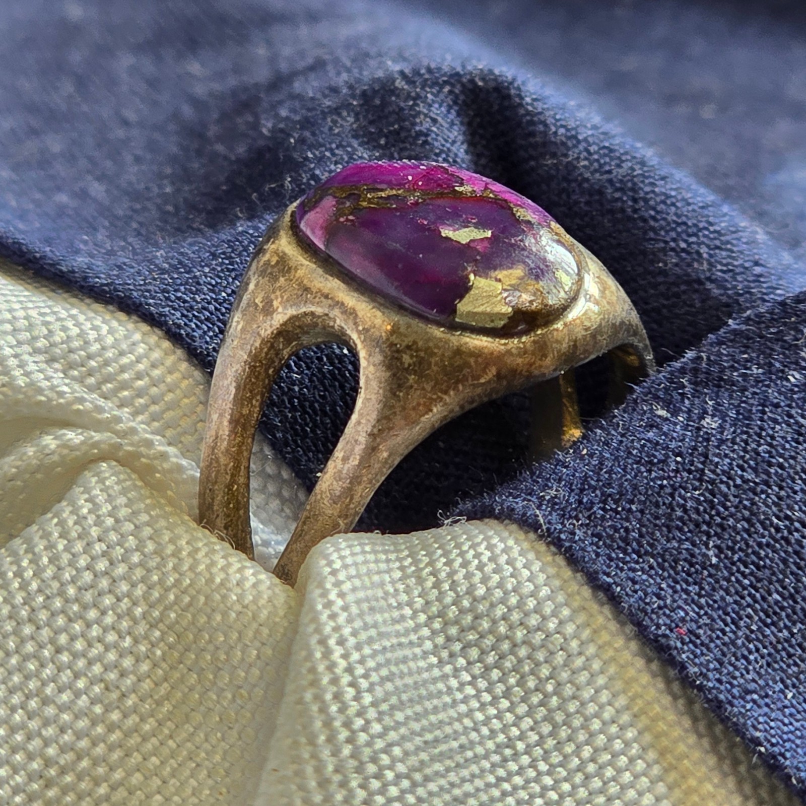 Sterling Silver Ring 5.92g Fine Jewelry Sz 7.5 Band Marbled Purple Stone *READ*