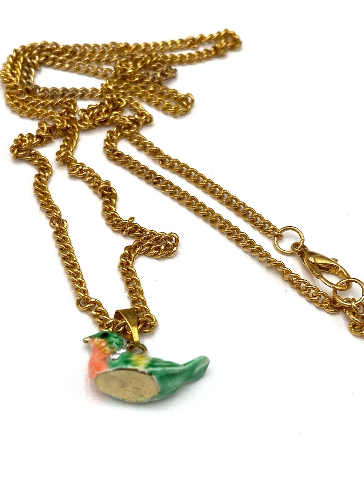 Enamel Ceramic Tiny Bird Green Pendant Necklace
