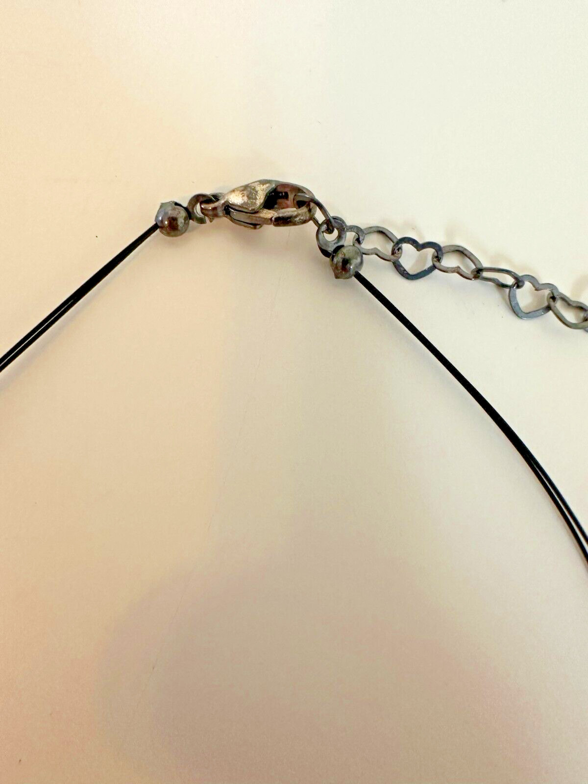 Sterling Silver Wire Necklace Red Grey Glass Bead Faceted Y Drop 12-18 in