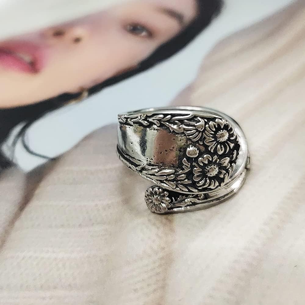 Sunflower Spoon Adjustable Rings Promise Wedding Engagement Statement Boho Vinta