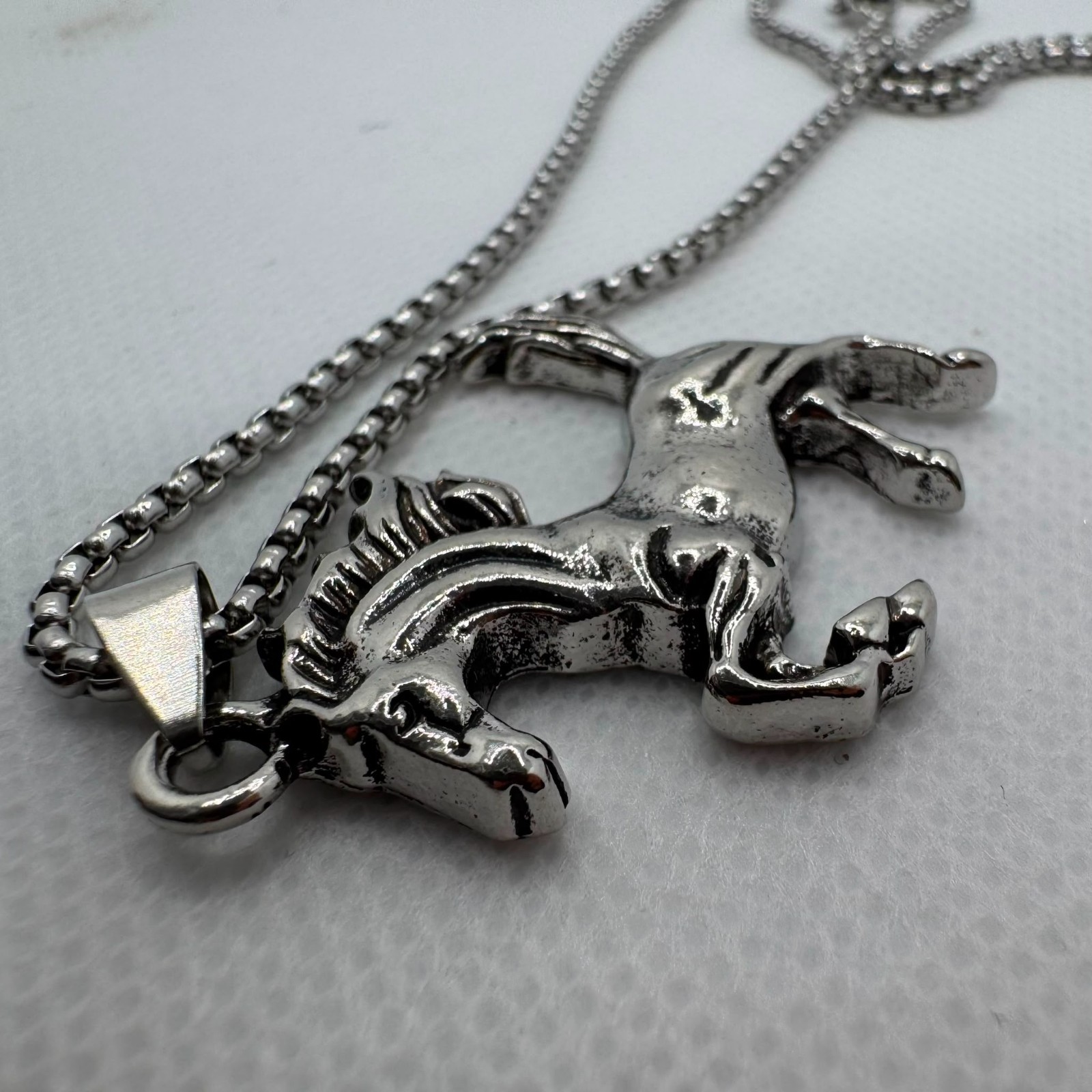 Wild Horse Pendant Necklace Silver Tone Rearing Stallion Equestrian Jewelry Gift
