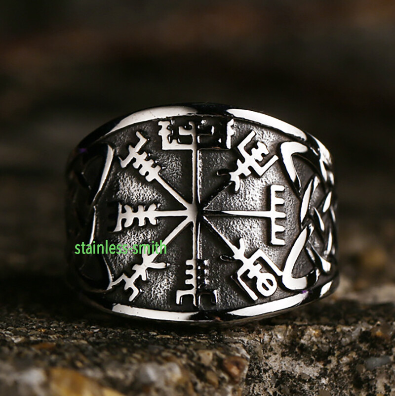 SMITH Men’s Stainless Steel Viking Celtic Knot Vegvisir Compass Ring Size 6-15