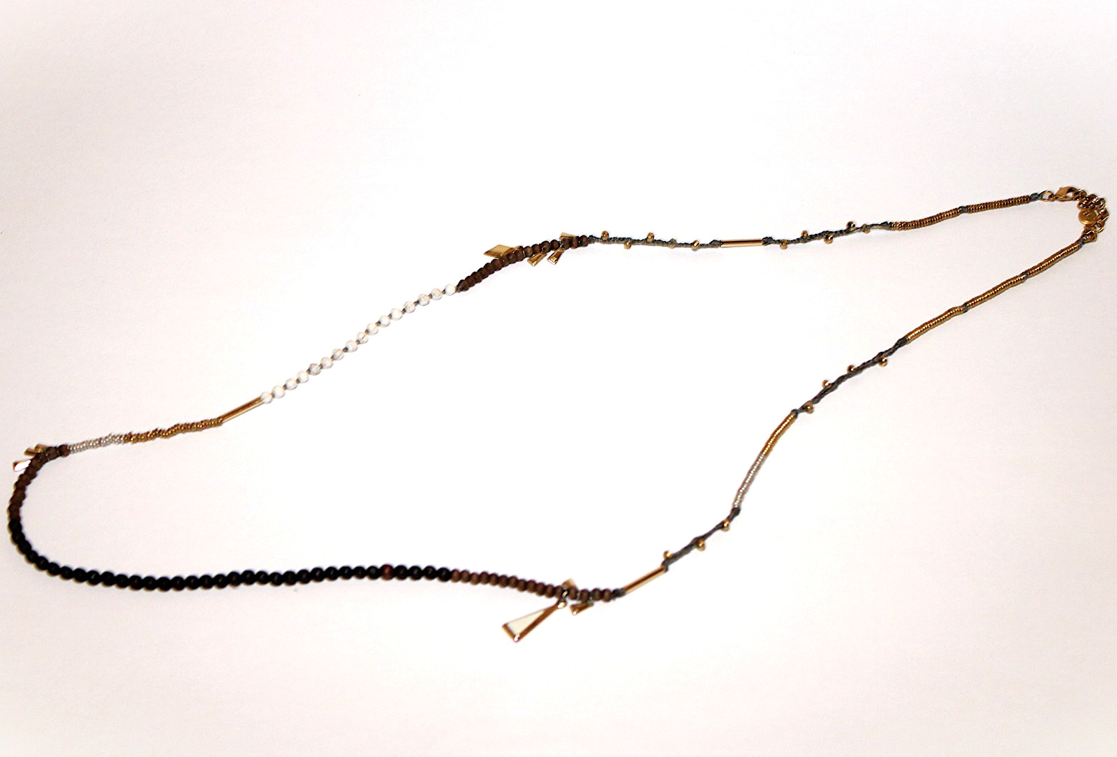 Stella & Dot 33″ Necklace Boho Multi-Element Cotton, Wood, Metal, Stone Beads