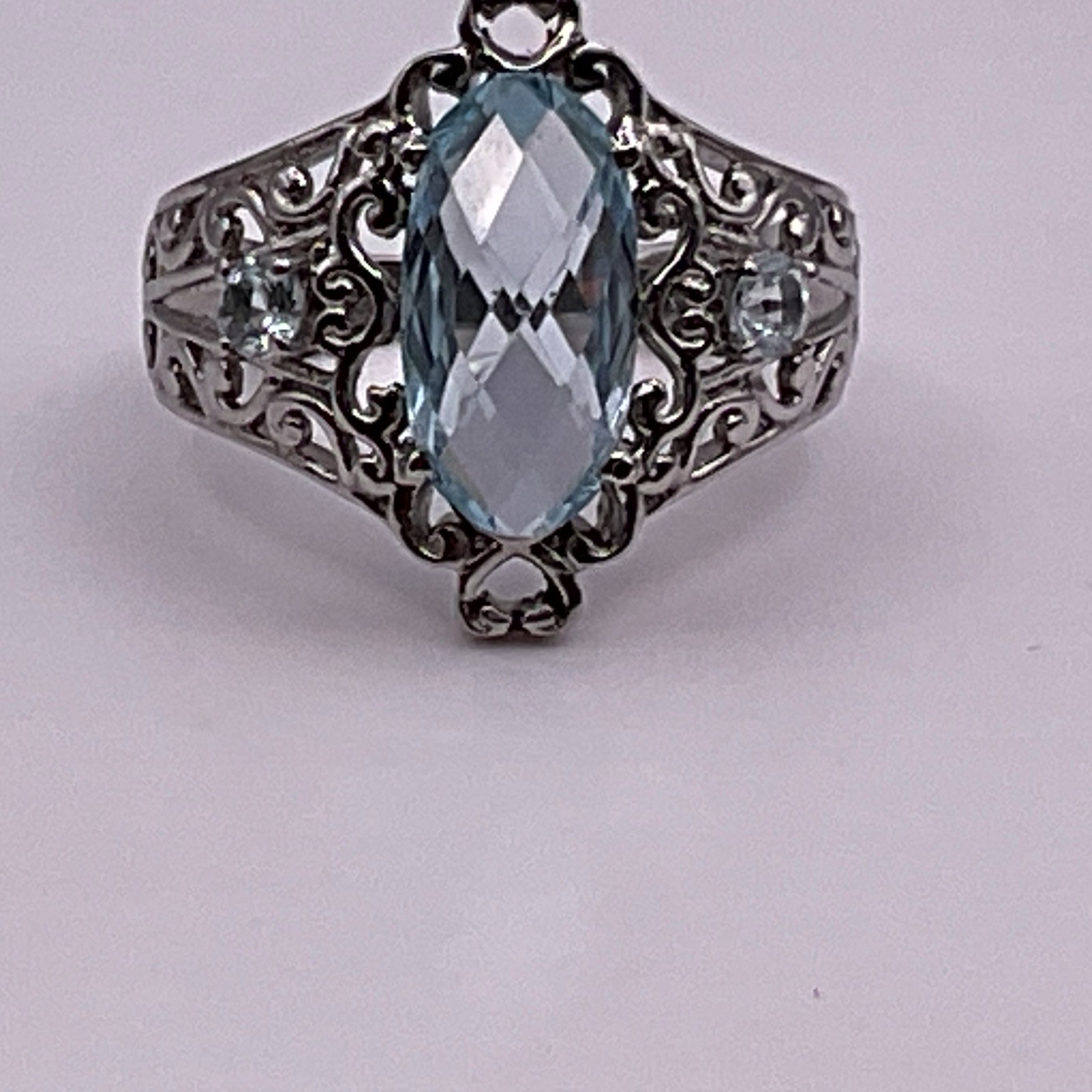 Stainless Steel Blue Topaz Statement Ring Size 8 – 19.5mm – 3.9g Elegant Gemston