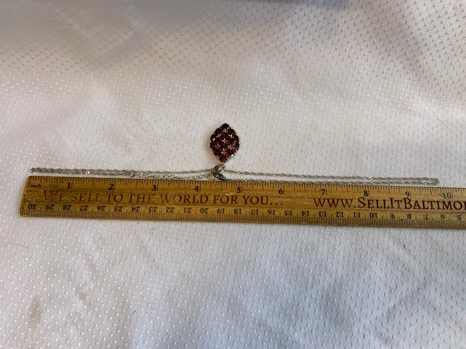 Sterling Silver Necklace 7g Fine Jewelry 19.5″ Chain Garnet Look Stones *READ*