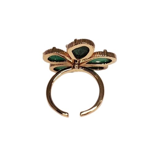 Estate Gold-Tone Green Coated Glass & Pink Spinel Flower Ring Size 6 (Approx.)