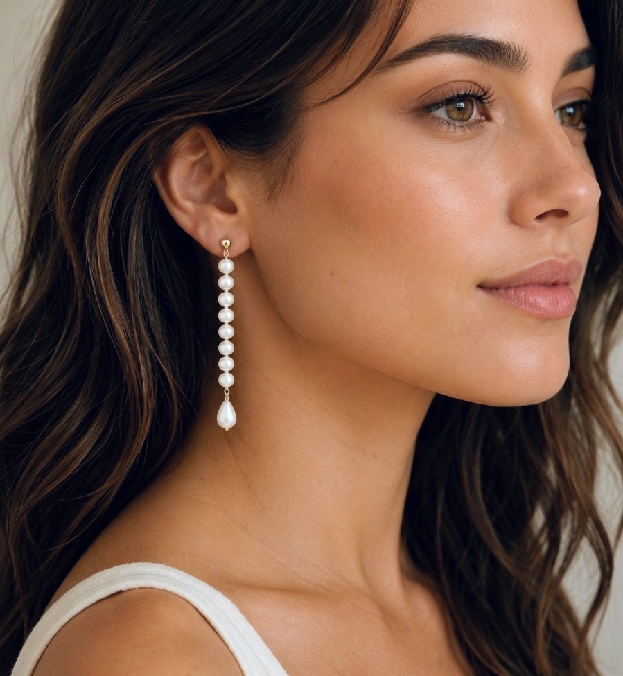Anthropologie Freshwater Pearl Linear Earrings Wedding