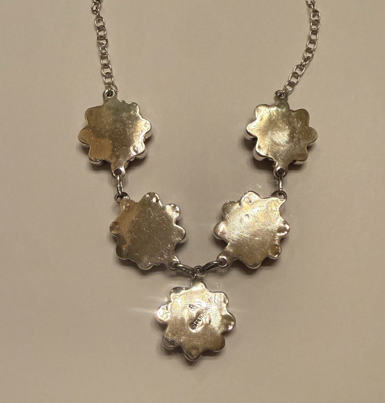 Sterling Silver Turq & Pink Opal Necklace Stamped 925 SS Adj 22” @ Longest