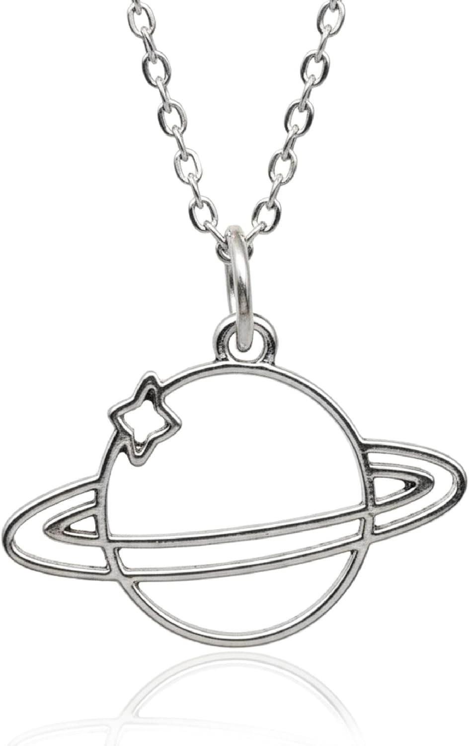 Stainless Steel Rings of Saturn Necklace, Handmade Planet Galaxy Charm Jewelry