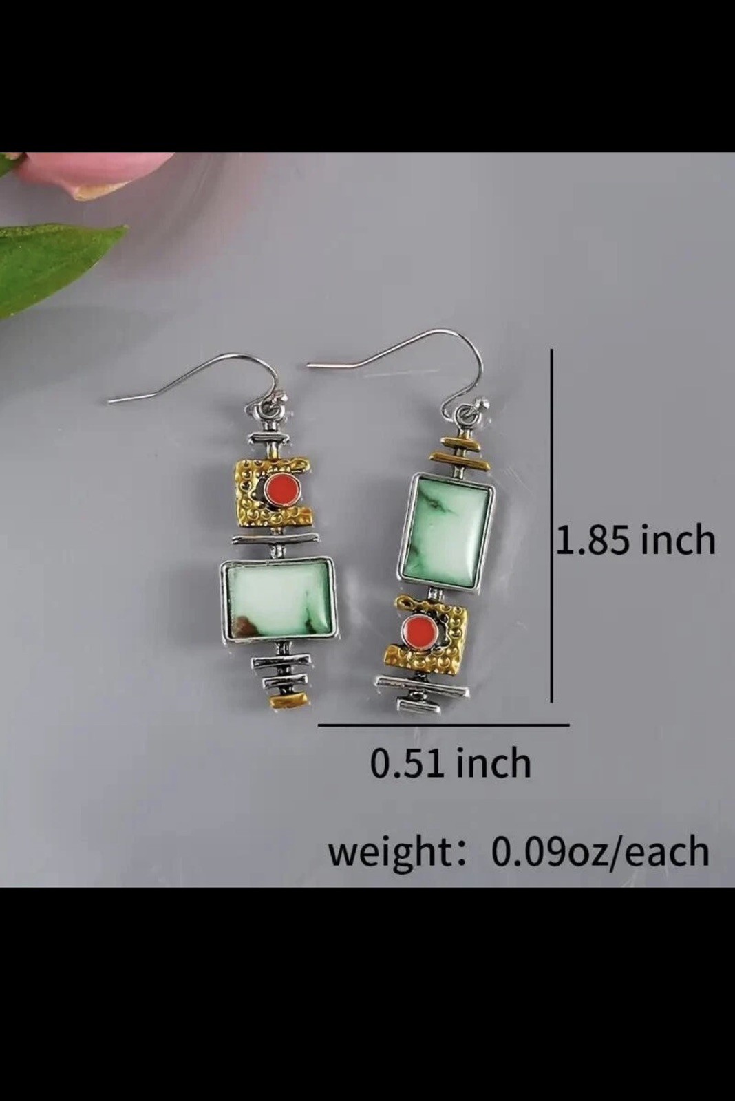Boho Vintage Geometric Drop Hook Earrings 925 Silver Plated Synthetic Gemstone