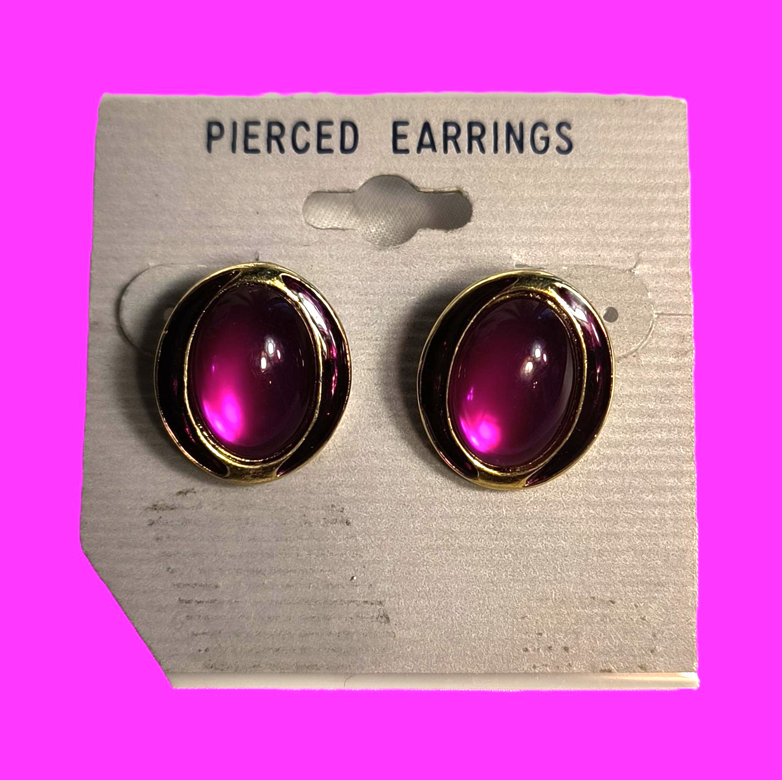 New Women’s Stud/Post Earrings for Pierced Ears Goldtone with Fuschia Cabochons
