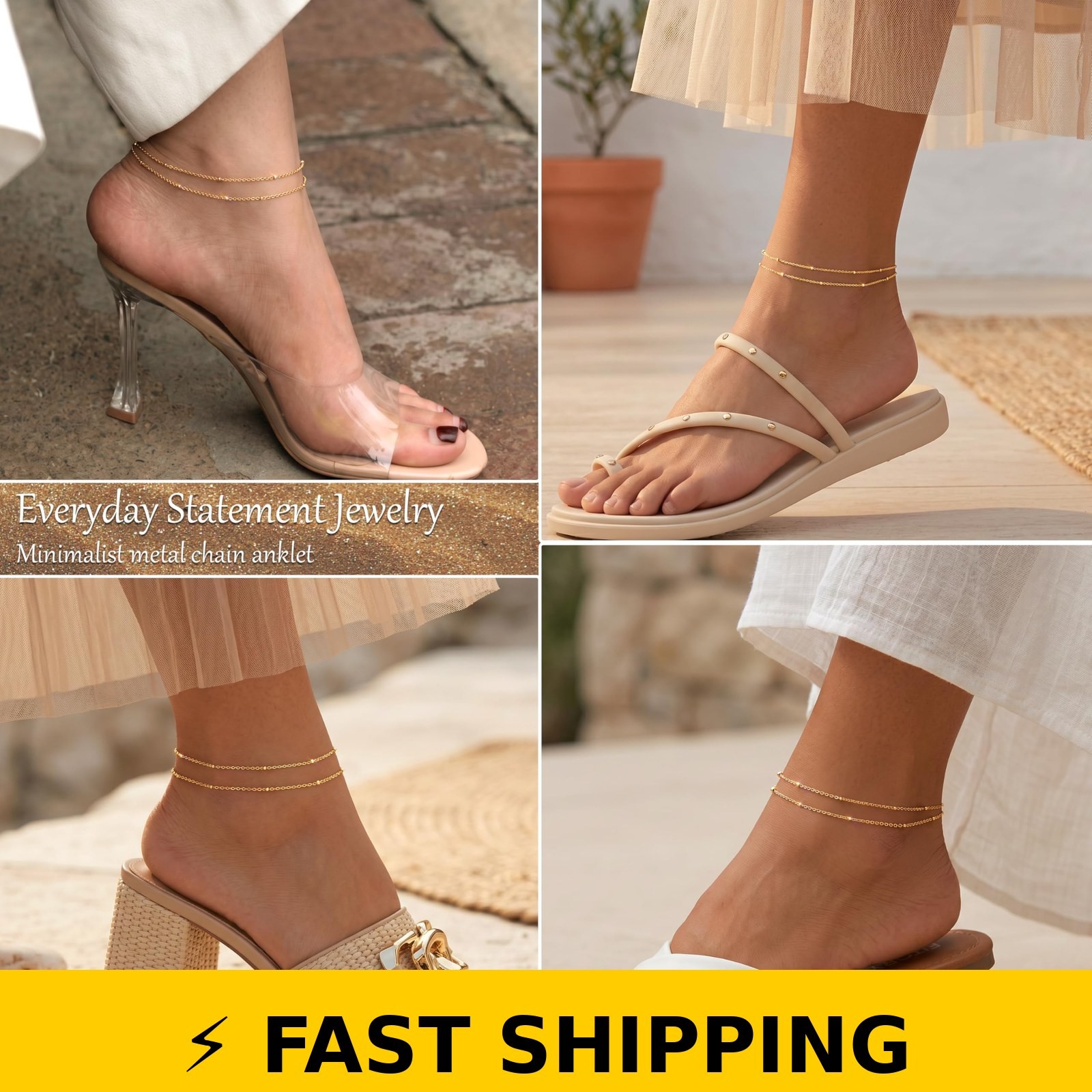 DEARMAY Gold Anklets for Women, 14K Plated, Adjustable, Gift Boxed
