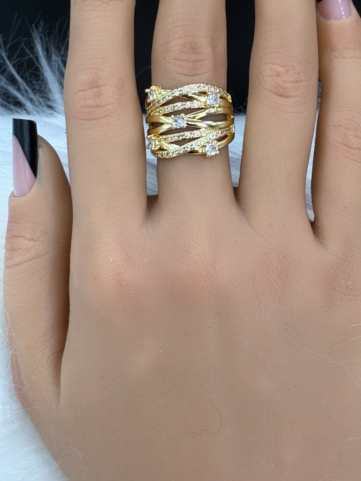 Cocktail Ring Wide Twist Gold Color Prong Setting Geometric Women Jewelry Size 7