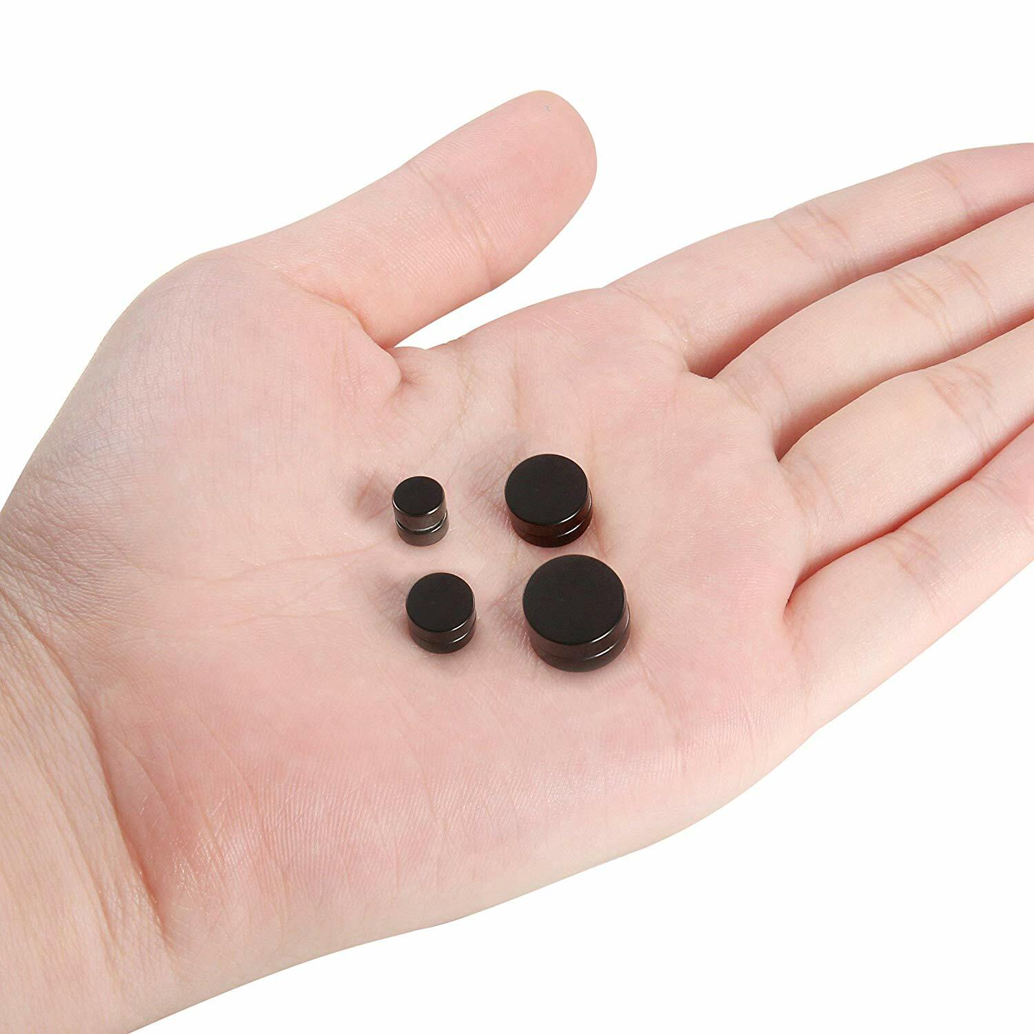 1 Pair Mens Women Non Piercing Ear Stud Clip On Round Magnetic Earrings Black US