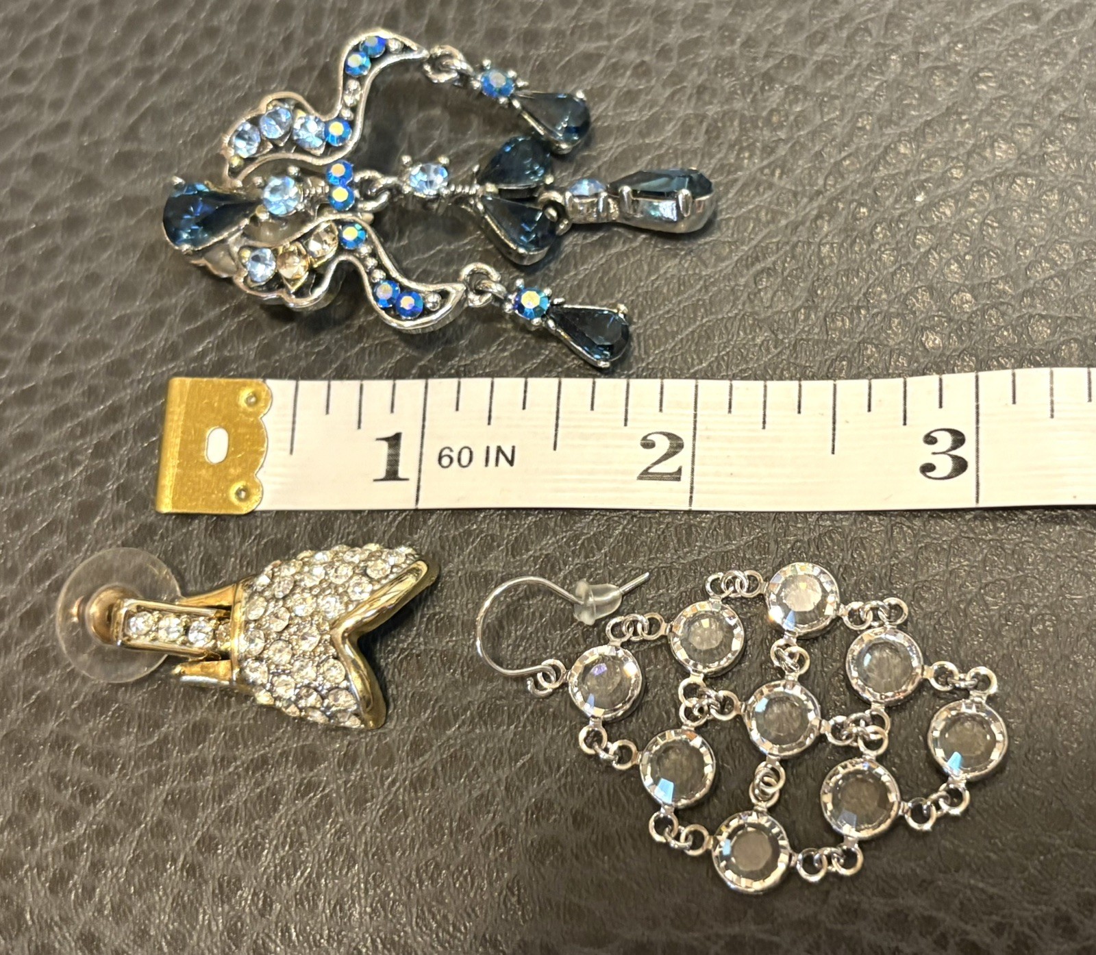 Vintage Lot Of 3 Rhinestone Dangle Drop Chandelier Pierced Statement Earrings