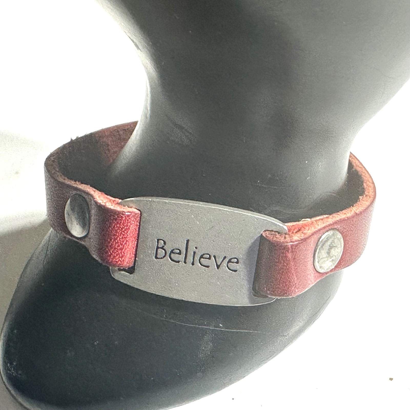 Dillon Rogers Red Brown Leather Believe Bracelet Adjustable 7-8 inch Unisex