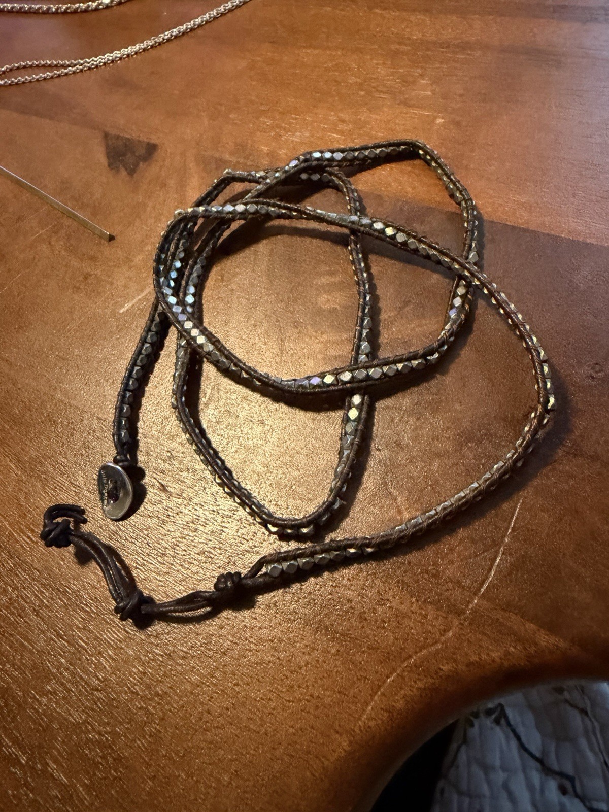 Lulu Dharma Leather And Silver Beads Wrap Bracelet