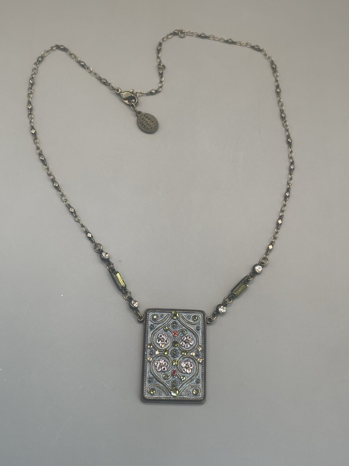 Anne Koplik Designs Bronze Tone Multicolor Rhinestones Necklace Made in USA