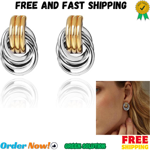 Gold and Silver Two Tone Knot Earrings for Women Gold Statement Earrings Elegant