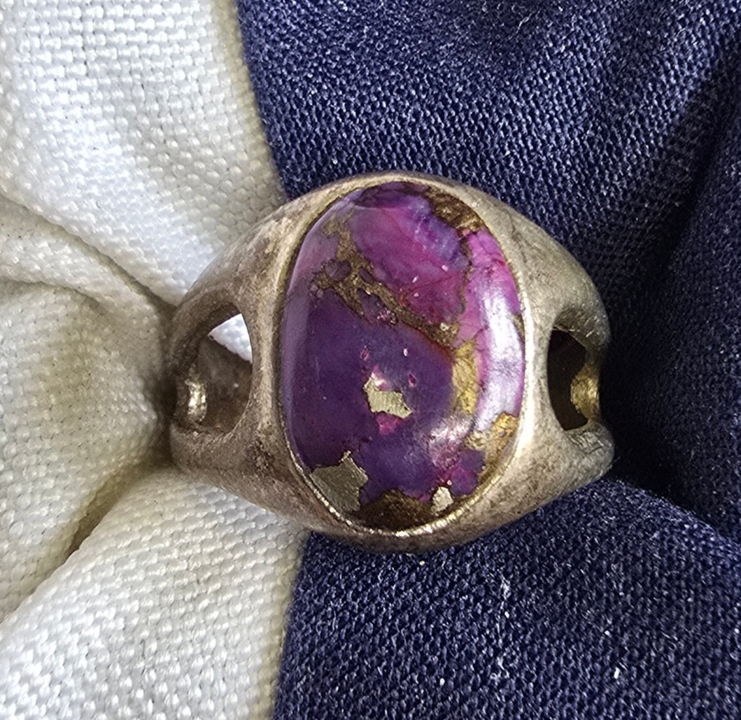 Sterling Silver Ring 5.92g Fine Jewelry Sz 7.5 Band Marbled Purple Stone *READ*