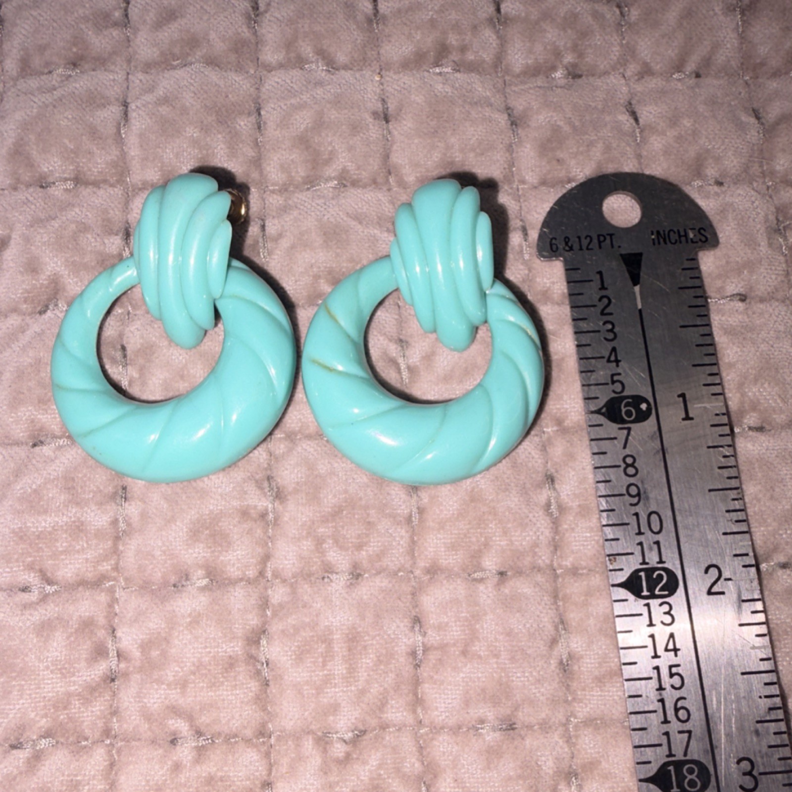Napier Blue Plastic Round Dangle Clip-On Hoop Earrings 1.75in Signed