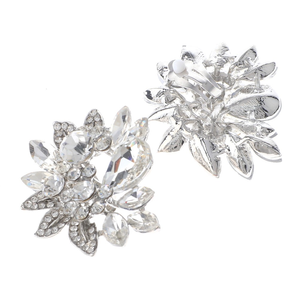 Silver Tone Alloy Metal Crystal Rhinestone Clip-On Earrings ER2665-SCL