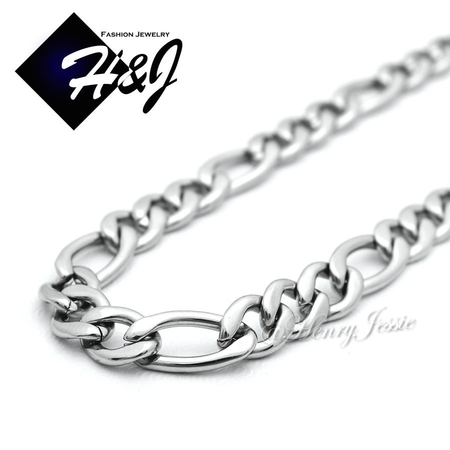 7.5″–11″MEN WOMEN Stainless Steel 8mm Silver Figaro Link Chain Bracelet