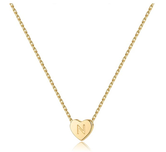 Mooham 14K Gold Plated Heart Initial N Necklace w/ Gift Box