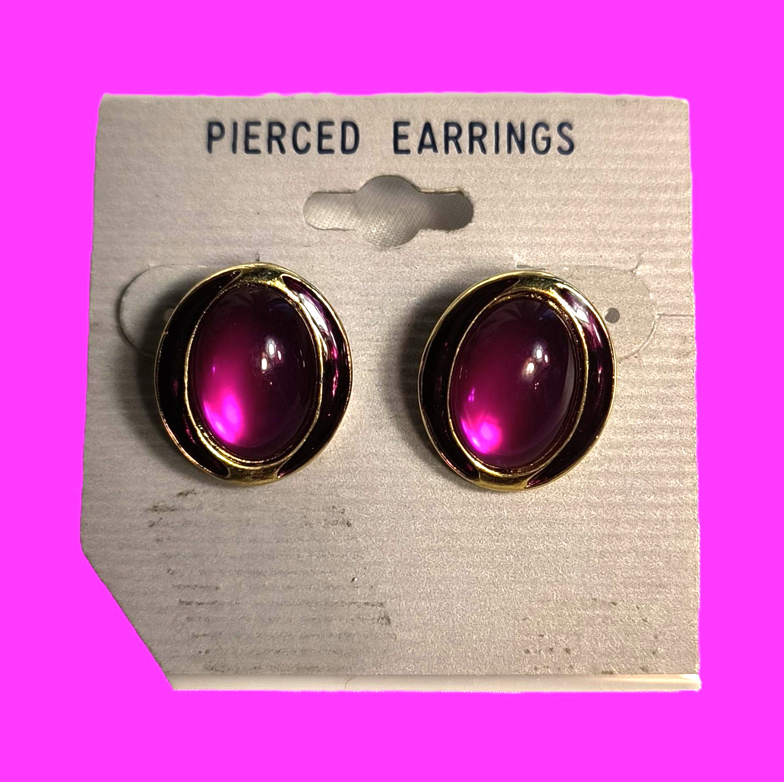 New Women’s Stud/Post Earrings for Pierced Ears Goldtone with Fuschia Cabochons