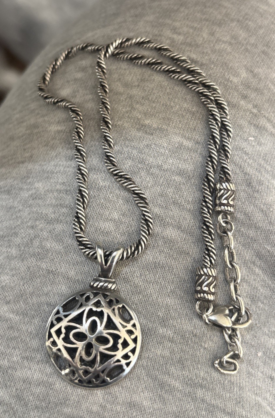 Vintage Brighton Silver Tone Cross Necklace 16-17.5”