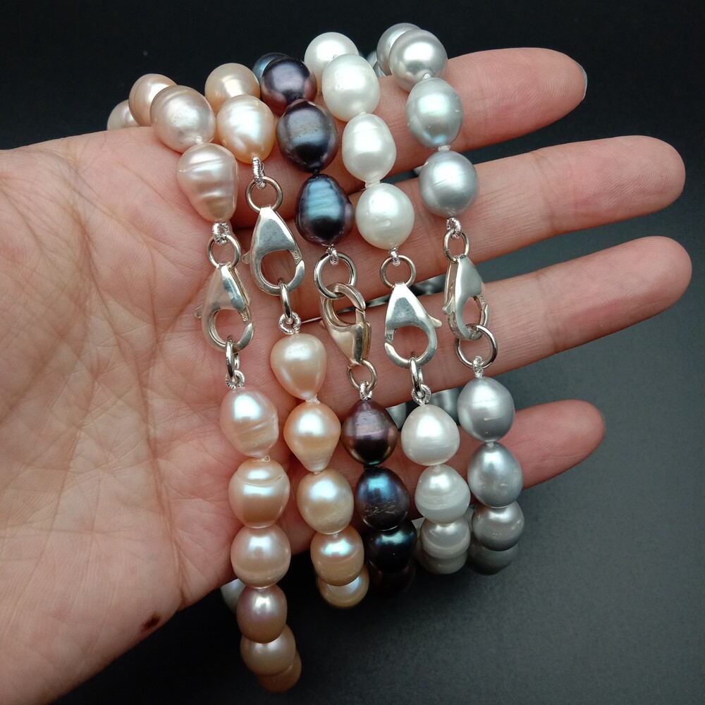Sale White Black Gray Pink Purple Rice Cultured Pearl Necklace 925 silver clasp