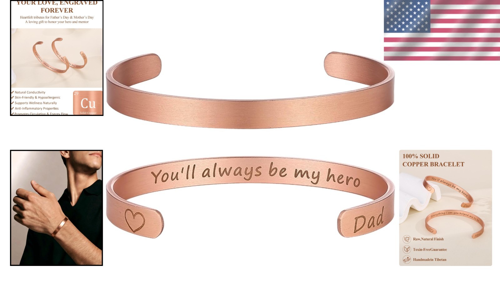 Engraved ‘Always & Forever’ Copper Cuff Bracelet – Adjustable Gift for Him/Her