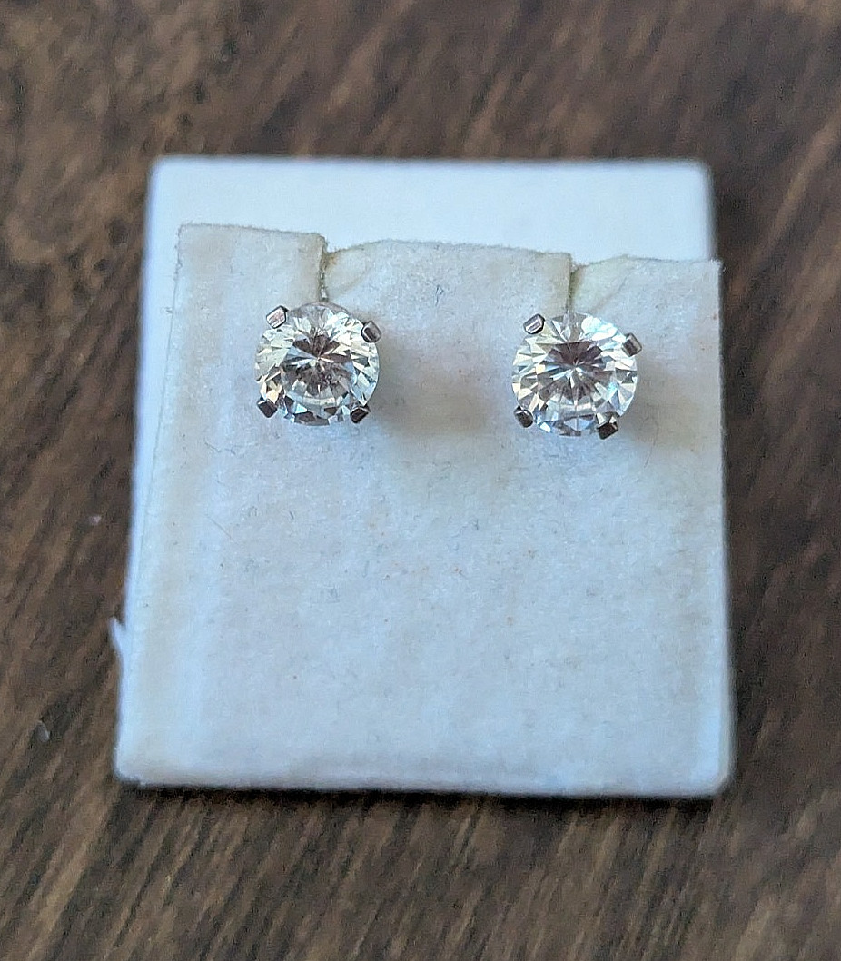 Round 7mm Stone Four Flat Prong Setting Stud Earrings