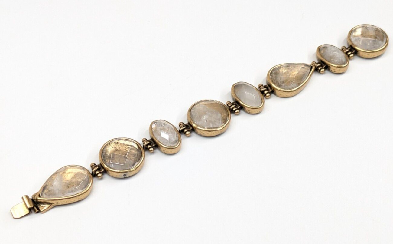 Multi Shape Faceted Quartz Bronze Tone Statement Tennis Bracelet 7.5″